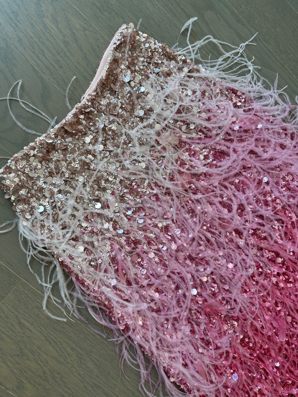 Alice + Olivia ASHTON Feathered Embellished Skirt Ascendent Ombre Deep Pink Sz 2 - Picture 4 of 9